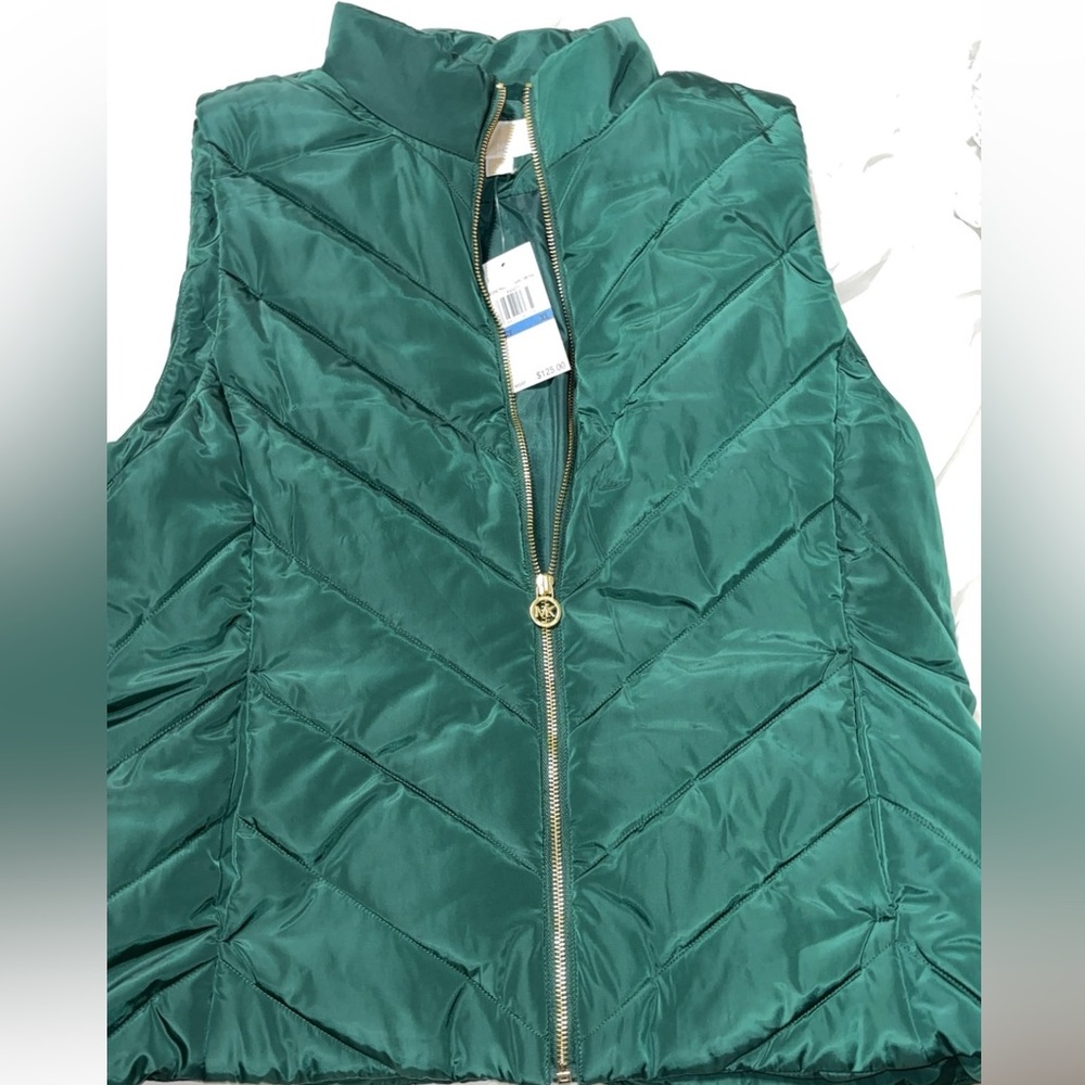 Michael Kors Emerald Quilted Vest with Gold Accents